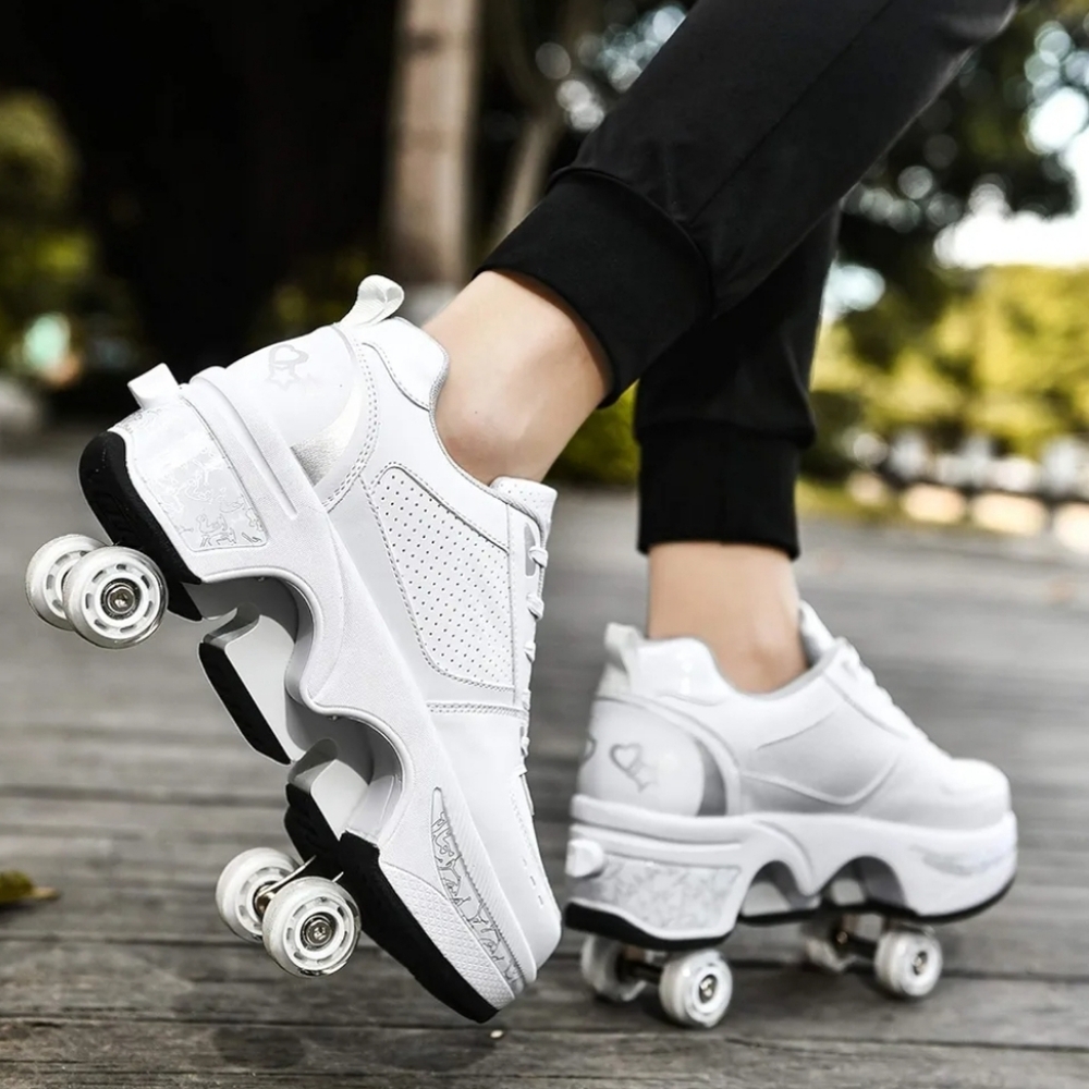 Double-Row Deform Wheel Automatic Walking Shoes Invisible Roller Skate 2 in 1